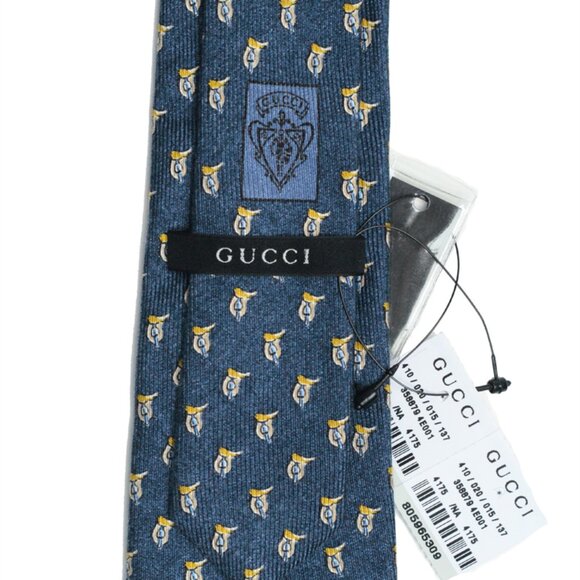GUCCI TIE SIGNATURE LOGO SADDLE PRINT SILK 358879 NEW AUTH - Picture 5 of 6